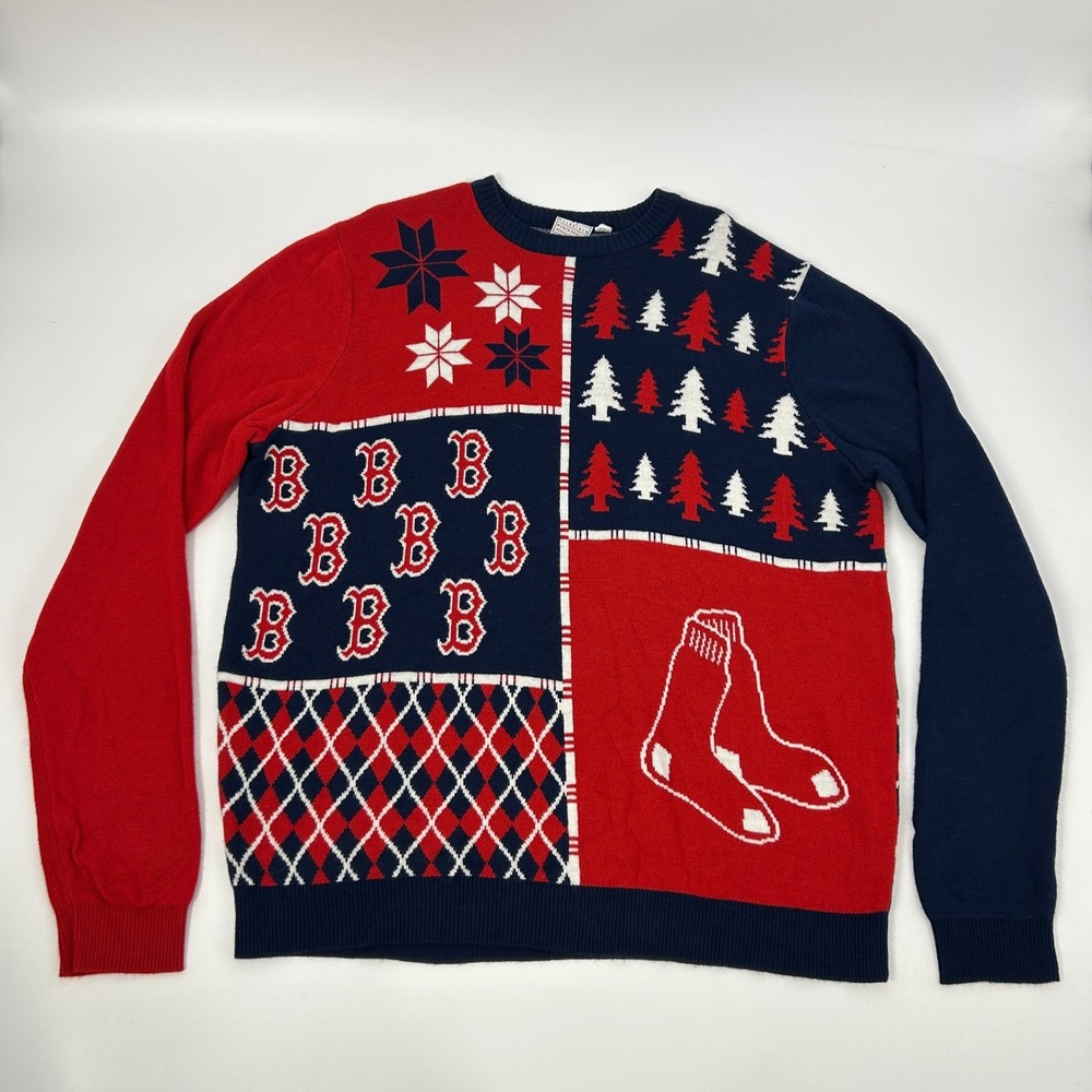 Boston Red Sox Ugly Christmas Sweater Mens XXL Red Blue Forever Collectibles MLB
